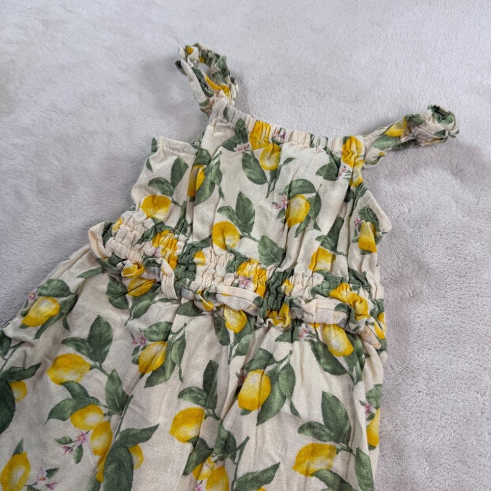 Old Navy Girls Lemon Print Linen Blend Smocked Waist‎ Sundress Yellow White 4T